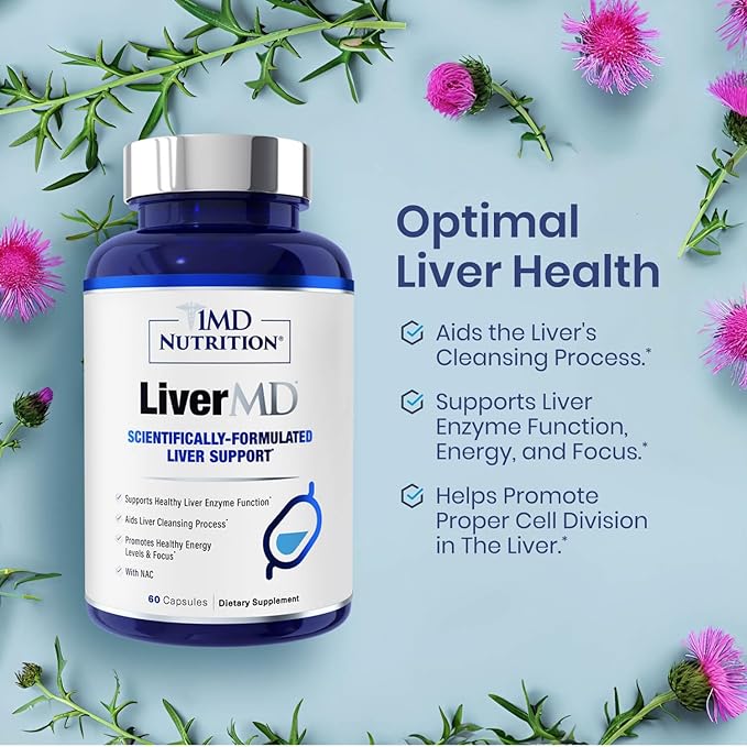 1MD Nutrition LiverMD Healthy Liver Support Supplement - Scientifically Formulated Detox & Liver Health Caplets, 60 Count
