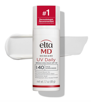 EltaMD UV Daily Broad Spectrum SPF 40 face sunscreen 1.7 oz pump bottle on blue background