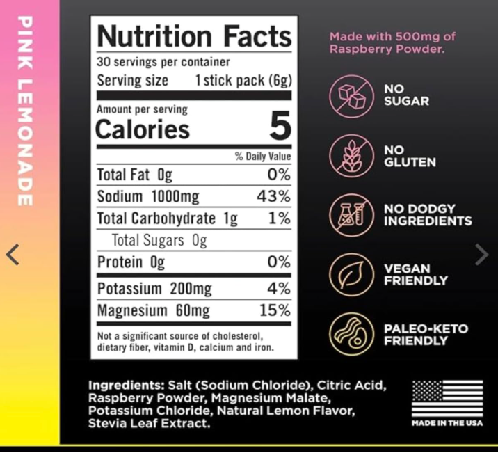 LMNT Electrolyte Drink Mix – Pink Lemonade, 30 Stick Packs