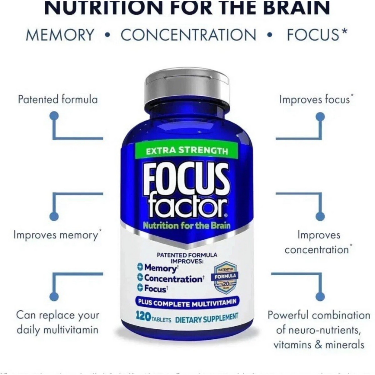 Focus Factor Extra Strength memory and focus supplement 120 tablets
