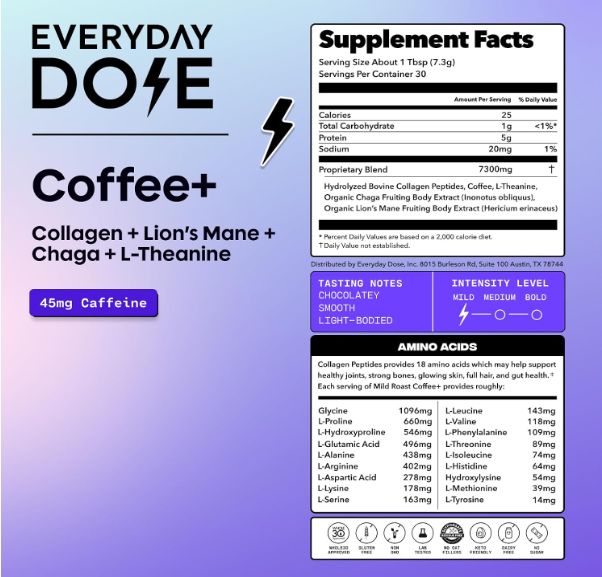 Everyday Dose Coffee+ Mild Roast Mushroom Coffee – 30 Servings