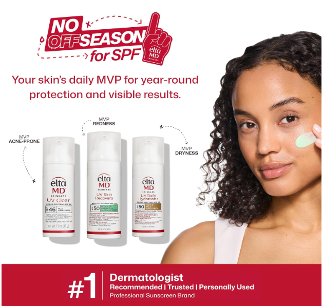 EltaMD UV Daily SPF 40 facial sunscreen bottle front with cream swatch, 1.7 oz