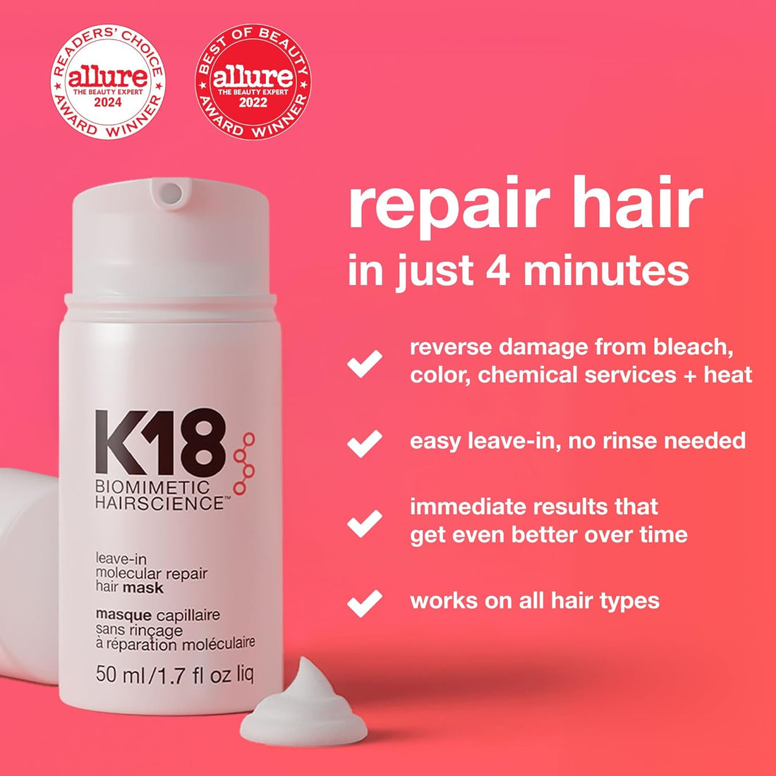 K18 Leave-In Hair Mask – Repair Damage in 4 Minutes