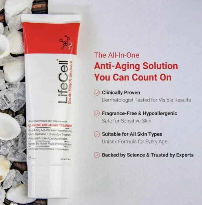 LifeCell South Beach Skincare All-In-One Anti-Aging Treatment – 2.54 oz