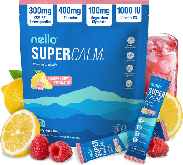 Nello SuperCalm Sleep and Stress Support Drink Mix 20 Packets front view