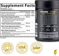 Supplement container with label showing supplement facts and product details.