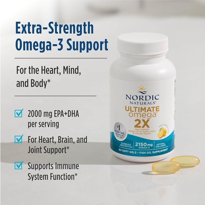 Nordic Naturals Ultimate Omega 2X Omega 3 Fish Oil 90 Soft Gels with EPA and DHA for Heart and Brain Support