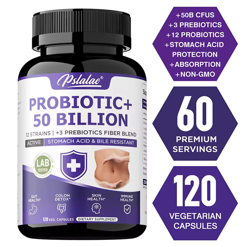 Probiotic 50 Billion CFU supplement with 12 strains and prebiotics