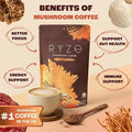 RYZE Mushroom Coffee – Lion's Mane & Turkey Tail, Organic, 30 Servings - WONEXA