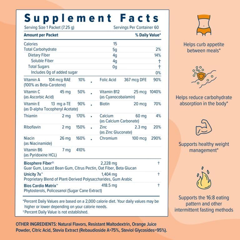 Unicity Balance Orange Fiber Drink Mix single serving sachet on white background