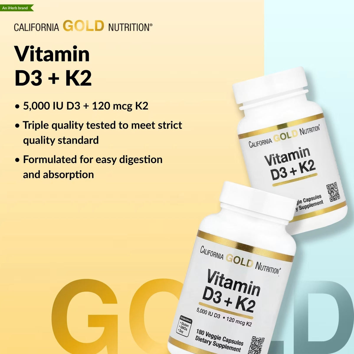 Vitamin D3 5000 IU with K2 120 mcg dietary supplement