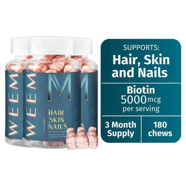 WEEM Hair Skin and Nails Biotin Gummies 5000 mcg 180 Chews 3 Month Supply