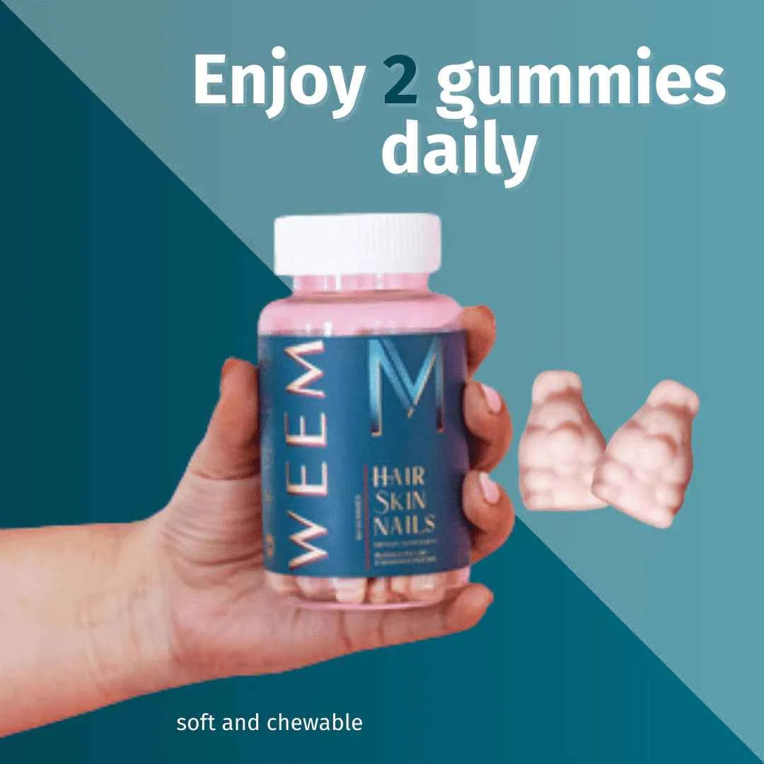 WEEM Hair, Skin & Nails Gummies – Vegan Biotin Formula, 60ct
