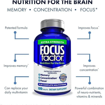 Focus Factor Extra Strength Brain Supplement Multivitamin for Memory, Focus & Cognitive Support, 120 Count