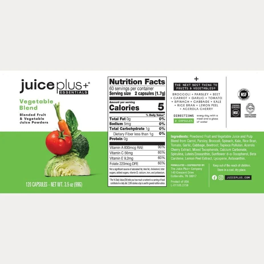 Juice Plus+ Fruit & Vegetable Blend Capsules - Whole Food Superfood Nutrition Supplement for Daily Vitamins, Antioxidants & Immune Support, 120 Servings