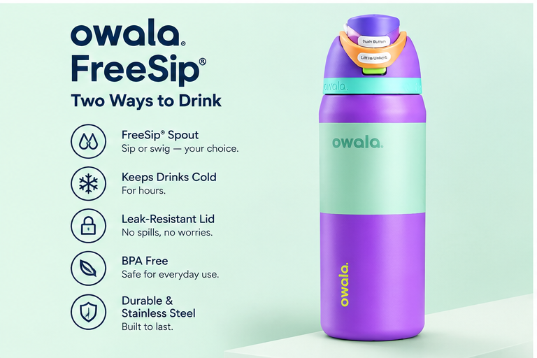 Owala FreeSip bottle with straw lid, reusable water bottle for gym and travel