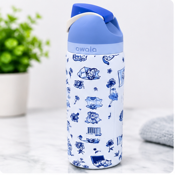 Owala FreeSip 24oz Insulated Water Bottle – Blue Floral Cat Print