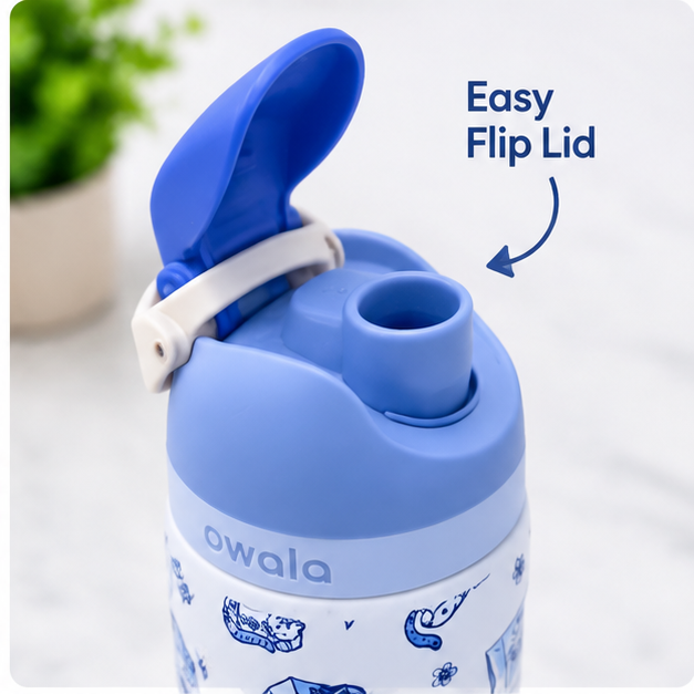 Owala FreeSip 24oz Insulated Water Bottle – Blue Floral Cat Print