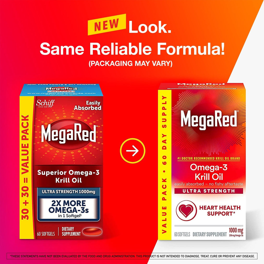MegaRed Omega-3 Krill Oil 1000mg Ultra Strength Softgels - Heart Health, Joint Support & Brain Function Supplement, 60 Count