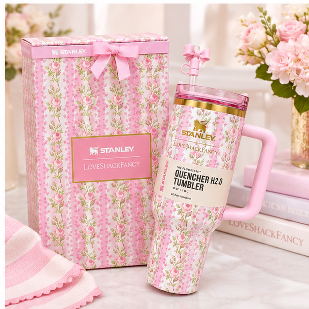 Stanley x LoveShackFancy pink floral 40 oz tumbler, Christmas gift for her