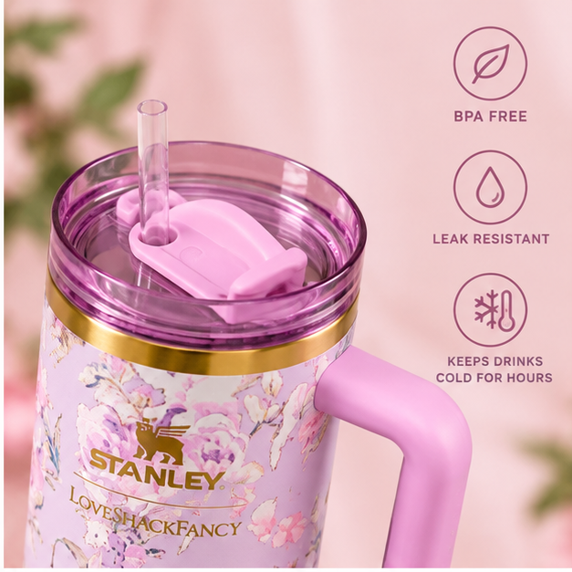 Stanley x LoveShackFancy Quencher H2.0 FlowState Tumbler 40 oz – Pink Floral