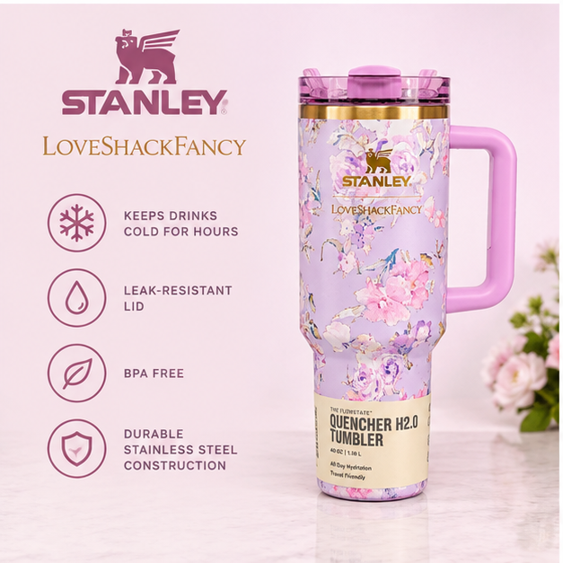 Stanley x LoveShackFancy Quencher H2.0 FlowState Tumbler 40 oz – Pink Floral